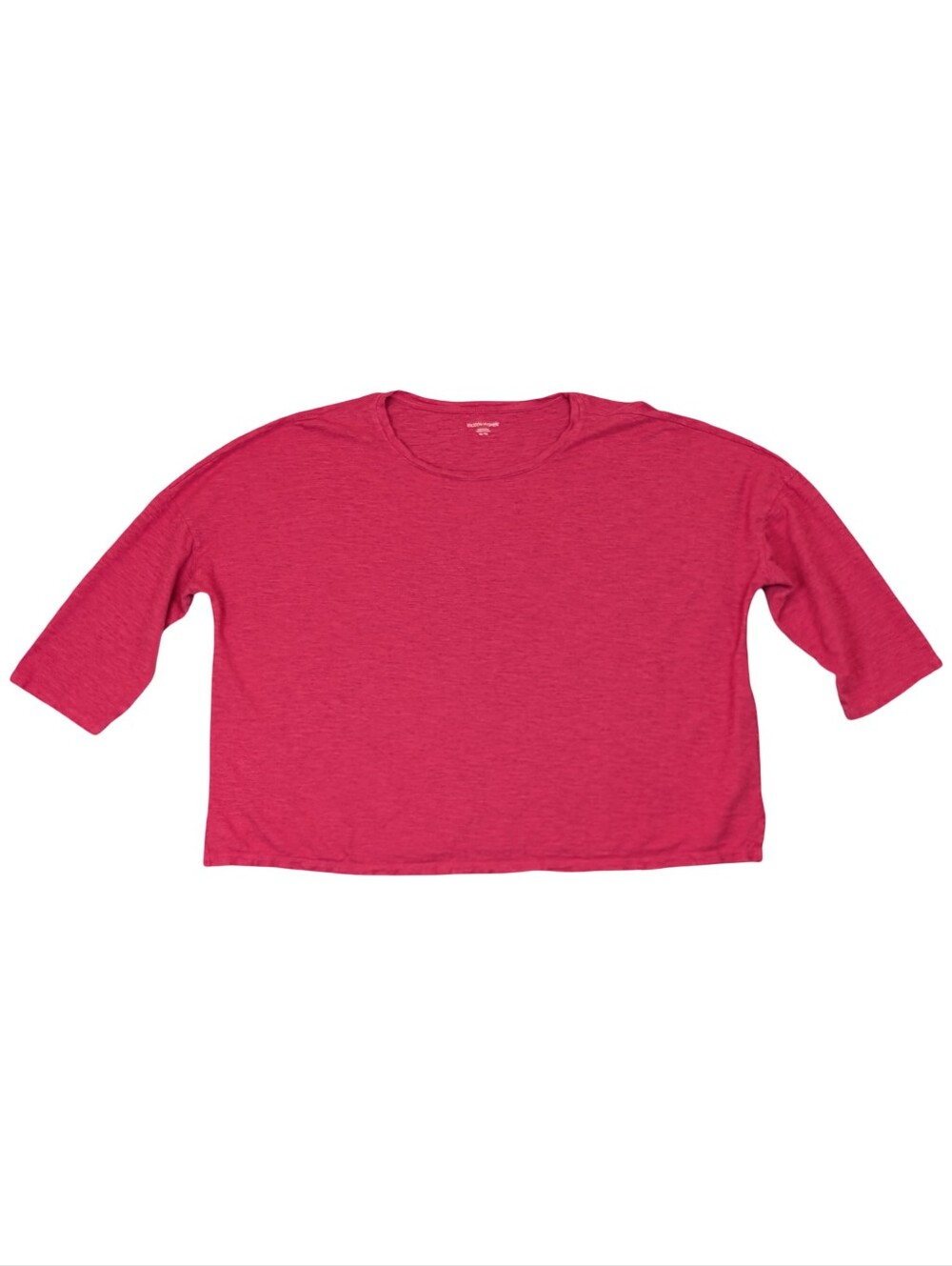 Eileen Fisher Hemp Cotton Top XL Pink Slub Knit High Hip 3/4 Sleeve Boxy Shirt